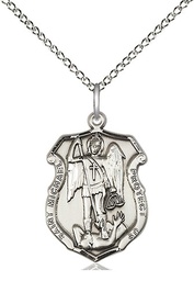 [6275SS/18SS] Sterling Silver Saint Michael the Archangel Shield Pendant on a 18 inch Sterling Silver Light Curb chain