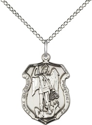 [6275SS/18SS] Sterling Silver Saint Michael the Archangel Shield Pendant on a 18 inch Sterling Silver Light Curb chain