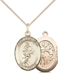 [8607GF/18GF] 14kt Gold Filled Saint Sebastian Softball Pendant on a 18 inch Gold Filled Light Curb chain