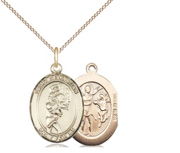 [8607GF/18GF] 14kt Gold Filled Saint Sebastian Softball Pendant on a 18 inch Gold Filled Light Curb chain