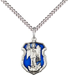 [6276ESS/18S] Sterling Silver Saint Michael the Archangel Shield Pendant on a 18 inch Light Rhodium Light Curb chain