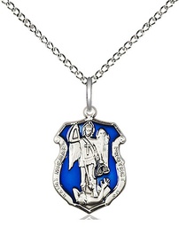 [6276ESS/18SS] Sterling Silver Saint Michael the Archangel Shield Pendant on a 18 inch Sterling Silver Light Curb chain