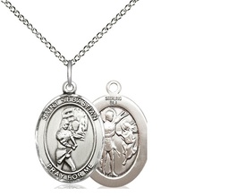 [8607SS/18SS] Sterling Silver Saint Sebastian Softball Pendant on a 18 inch Sterling Silver Light Curb chain