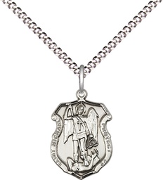 [6276SS/18S] Sterling Silver Saint Michael the Archangel Shield Pendant on a 18 inch Light Rhodium Light Curb chain