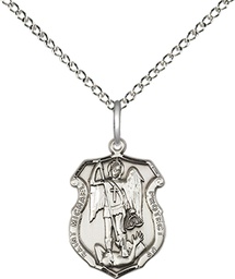 [6276SS/18SS] Sterling Silver Saint Michael the Archangel Shield Pendant on a 18 inch Sterling Silver Light Curb chain