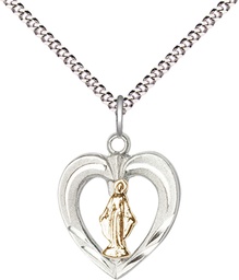 [6277GF/SS/18S] Two-Tone GF/SS Heart / Miraculous Pendant on a 18 inch Light Rhodium Light Curb chain