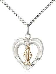 [6277GF/SS/18SS] Two-Tone GF/SS Heart / Miraculous Pendant on a 18 inch Sterling Silver Light Curb chain