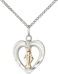 [6277GF/SS/18SS] Two-Tone GF/SS Heart / Miraculous Pendant on a 18 inch Sterling Silver Light Curb chain