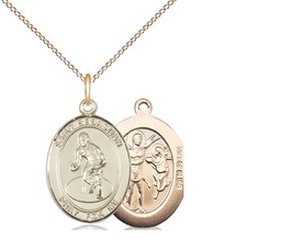 [8608GF/18GF] 14kt Gold Filled Saint Sebastian Wrestling Pendant on a 18 inch Gold Filled Light Curb chain