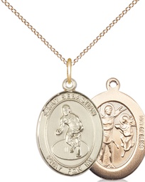 [8608GF/18GF] 14kt Gold Filled Saint Sebastian Wrestling Pendant on a 18 inch Gold Filled Light Curb chain