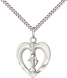 [6277SS/SS/18S] Sterling Silver Heart / Miraculous Pendant on a 18 inch Light Rhodium Light Curb chain