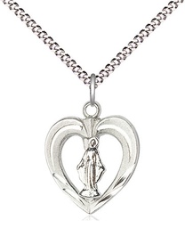 [6277SS/SS/18S] Sterling Silver Heart / Miraculous Pendant on a 18 inch Light Rhodium Light Curb chain