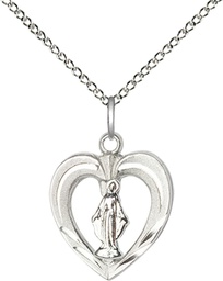 [6277SS/SS/18SS] Sterling Silver Heart / Miraculous Pendant on a 18 inch Sterling Silver Light Curb chain