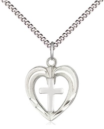 [6278SS/SS/18S] Two-Tone GF/SS Heart / Cross Pendant on a 18 inch Light Rhodium Light Curb chain