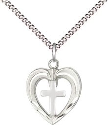 [6278SS/SS/18S] Two-Tone GF/SS Heart / Cross Pendant on a 18 inch Light Rhodium Light Curb chain