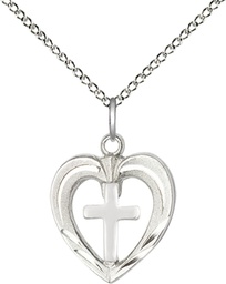 [6278SS/SS/18SS] Sterling Silver Heart / Cross Pendant on a 18 inch Sterling Silver Light Curb chain