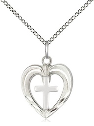[6278SS/SS/18SS] Sterling Silver Heart / Cross Pendant on a 18 inch Sterling Silver Light Curb chain
