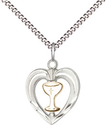 [6279GF/SS/18S] Two-Tone GF/SS Heart / Chalice Pendant on a 18 inch Light Rhodium Light Curb chain