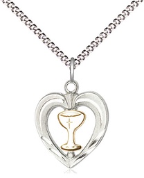 [6279GF/SS/18S] Two-Tone GF/SS Heart / Chalice Pendant on a 18 inch Light Rhodium Light Curb chain