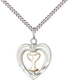 [6279GF/SS/18S] Two-Tone GF/SS Heart / Chalice Pendant on a 18 inch Light Rhodium Light Curb chain