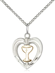 [6279GF/SS/18SS] Two-Tone GF/SS Heart / Chalice Pendant on a 18 inch Sterling Silver Light Curb chain