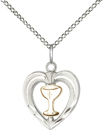 [6279GF/SS/18SS] Two-Tone GF/SS Heart / Chalice Pendant on a 18 inch Sterling Silver Light Curb chain