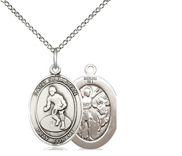 [8608SS/18SS] Sterling Silver Saint Sebastian Wrestling Pendant on a 18 inch Sterling Silver Light Curb chain