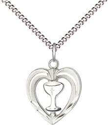 [6279SS/SS/18S] Sterling Silver Heart / Chalice Pendant on a 18 inch Light Rhodium Light Curb chain