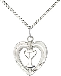 [6279SS/SS/18SS] Sterling Silver Heart / Chalice Pendant on a 18 inch Sterling Silver Light Curb chain