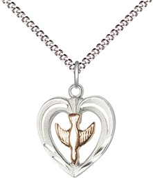 [6280GF/SS/18S] Two-Tone GF/SS Heart / Holy Spirit Pendant on a 18 inch Light Rhodium Light Curb chain