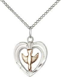 [6280GF/SS/18SS] Two-Tone GF/SS Heart / Holy Spirit Pendant on a 18 inch Sterling Silver Light Curb chain