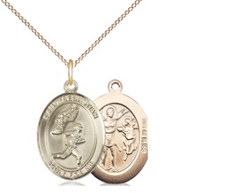 [8609GF/18GF] 14kt Gold Filled Saint Sebastian Track and Field Pendant on a 18 inch Gold Filled Light Curb chain