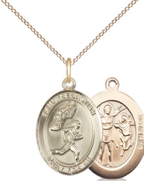 [8609GF/18GF] 14kt Gold Filled Saint Sebastian Track and Field Pendant on a 18 inch Gold Filled Light Curb chain