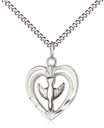 [6280SS/SS/18S] Two-Tone GF/SS Heart / Holy Spirit Pendant on a 18 inch Light Rhodium Light Curb chain