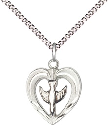 [6280SS/SS/18S] Two-Tone GF/SS Heart / Holy Spirit Pendant on a 18 inch Light Rhodium Light Curb chain