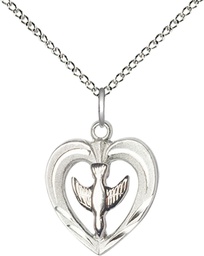 [6280SS/SS/18SS] Sterling Silver Heart / Holy Spirit Pendant on a 18 inch Sterling Silver Light Curb chain