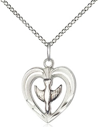 [6280SS/SS/18SS] Sterling Silver Heart / Holy Spirit Pendant on a 18 inch Sterling Silver Light Curb chain