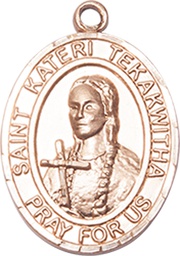 [8438KT] 14kt Gold Saint Kateri Tekakwitha Medal