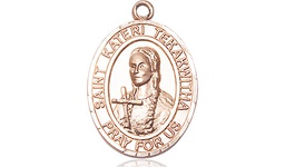 [8438KT] 14kt Gold Saint Kateri Tekakwitha Medal