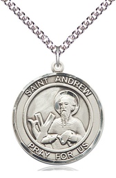 [7000RDSS/24SS] Sterling Silver Saint Andrew the Apostle Pendant on a 24 inch Sterling Silver Heavy Curb chain