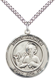 [7000RDSS/24SS] Sterling Silver Saint Andrew the Apostle Pendant on a 24 inch Sterling Silver Heavy Curb chain