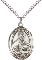 [7001SS/24SS] Sterling Silver Saint Albert the Great Pendant on a 24 inch Sterling Silver Heavy Curb chain