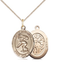 [8611GF/18GF] 14kt Gold Filled Saint Sebastian Swimming Pendant on a 18 inch Gold Filled Light Curb chain