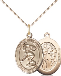 [8611GF/18GF] 14kt Gold Filled Saint Sebastian Swimming Pendant on a 18 inch Gold Filled Light Curb chain