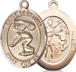 [8611KT] 14kt Gold Saint Sebastian Swimming Medal