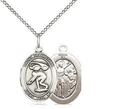 [8611SS/18SS] Sterling Silver Saint Sebastian Swimming Pendant on a 18 inch Sterling Silver Light Curb chain