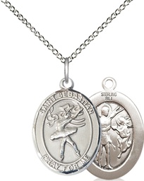 [8612SS/18SS] Sterling Silver Saint Sebastian Dance Pendant on a 18 inch Sterling Silver Light Curb chain