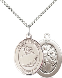 [8613SS/18SS] Sterling Silver Saint Sebastian Gymnastics Pendant on a 18 inch Sterling Silver Light Curb chain