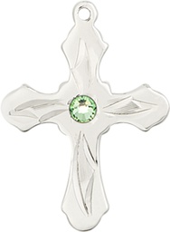 [6036SS5-STN8] Sterling Silver Cross Medal with a 3mm Peridot Swarovski stone