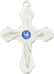 [6036SS5-STN9] Sterling Silver Cross Medal with a 3mm Sapphire Swarovski stone